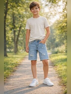 Levi’s 511 Slim Fit Boys Denim Shorts Size 12 Light Wash Distressed Adjustable W